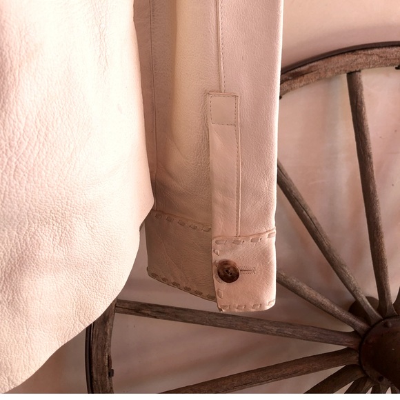 RALPH LAUREN Western Cream Leather Jacket Genuine Antler Buttons Totally Lined M - Picture 11 of 13